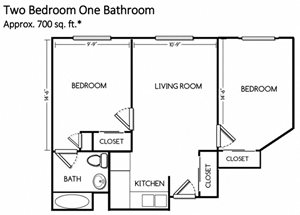 Two Bed One Bath Floor Plan at Cogir of Manteca, California